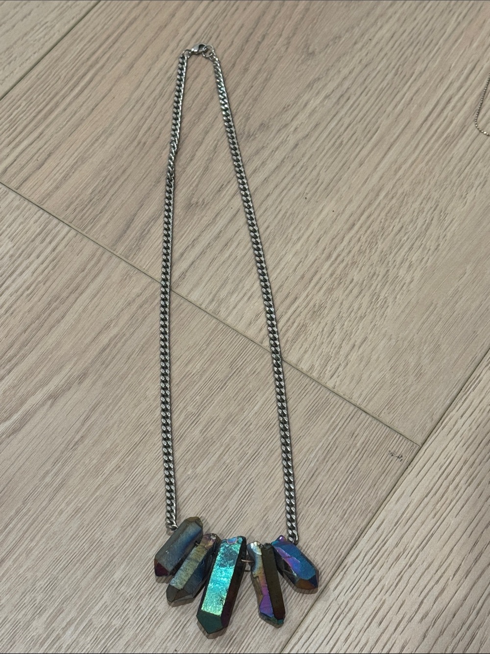 Oil Spill Crystal Point Pendant Cluster Necklace - Silver Chain